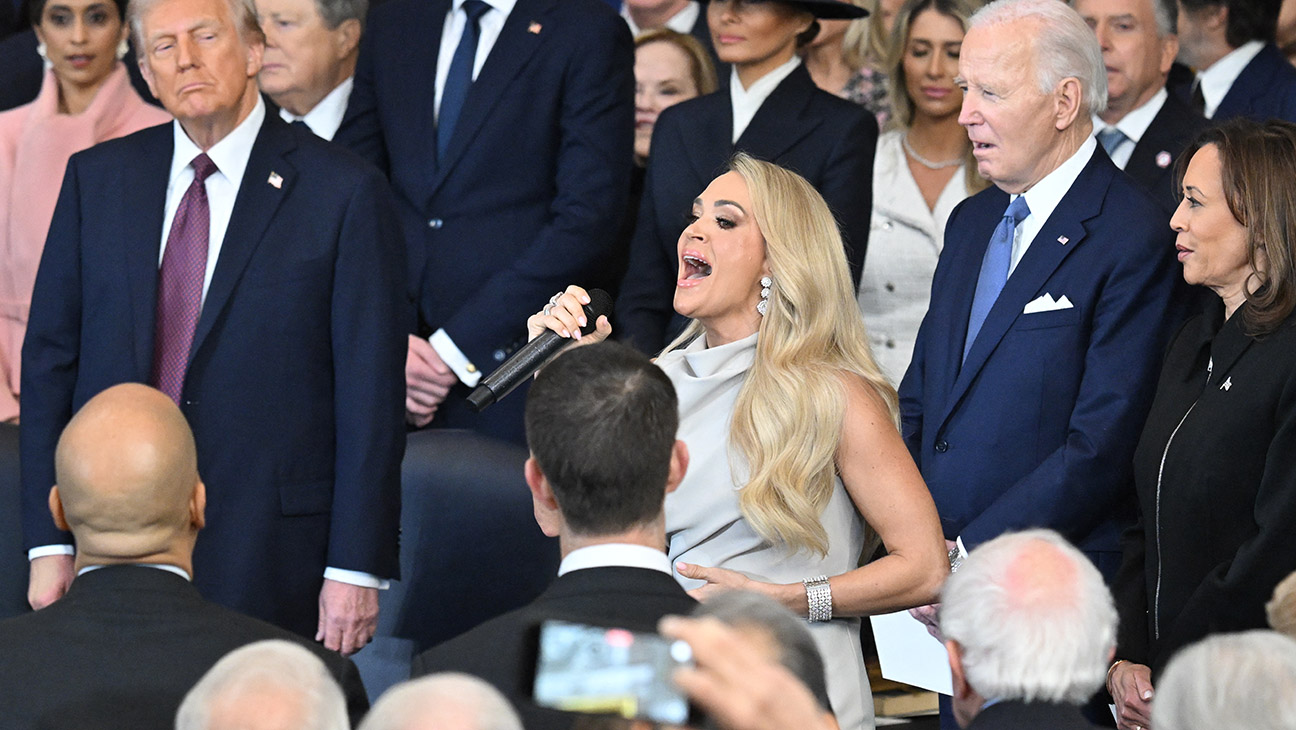 US singer songwriter Carrie Underwood performs America the Beautiful after President Donald Trump was sworn in as the 47th President in the US Capitol Rotunda in Washington, DC, on January 20, 2025.